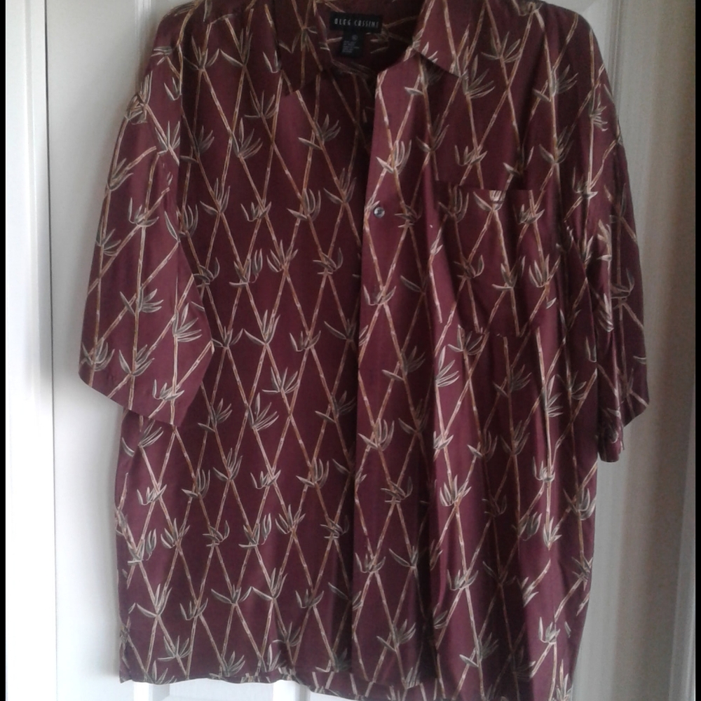 Oleg Cassini 100% silk button down shirt mens